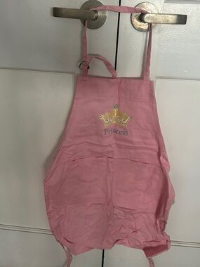 Pink Princess Kids Apron with Gold Crown Embroidery